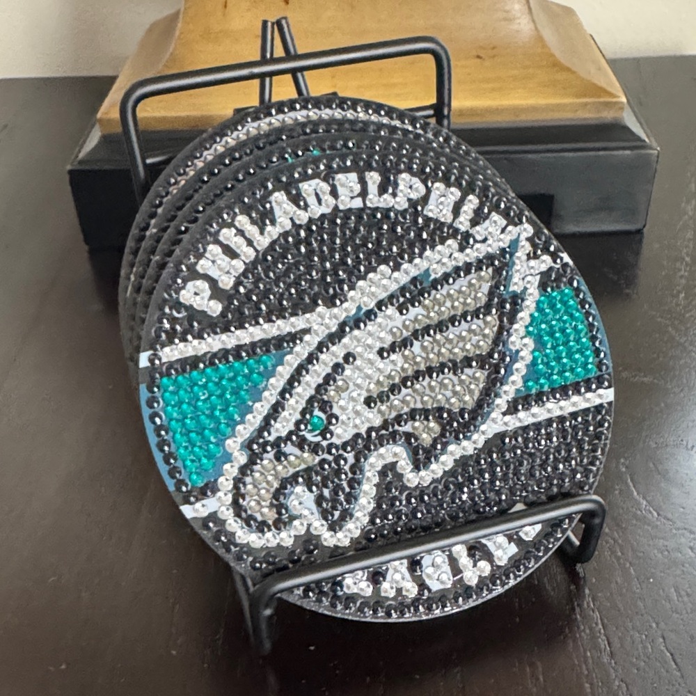 🦅 Handcrafted Philadelphia Eagles Diamond Art Coasters – Set of 4 Gift Ready - Picture 6 of 6